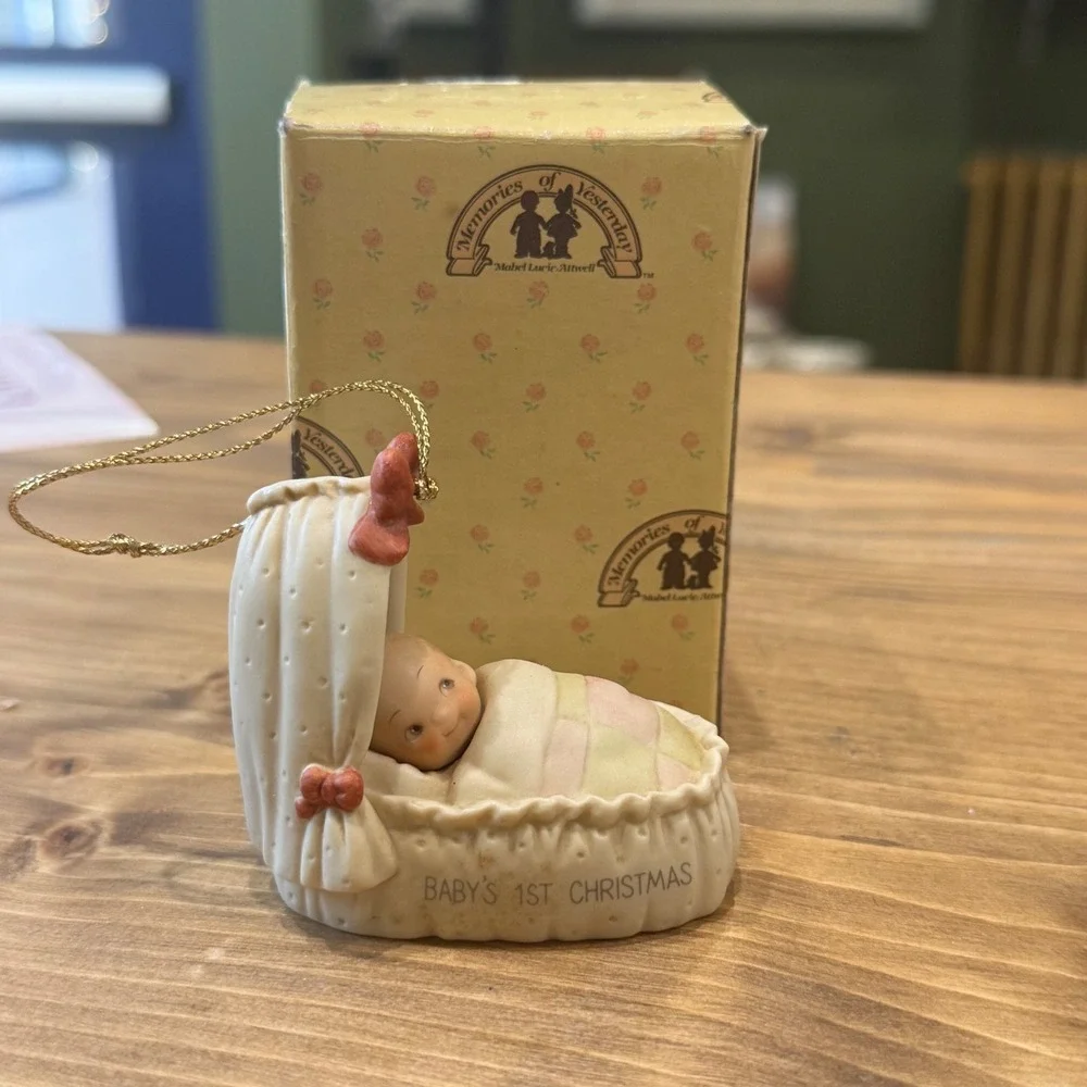 1989 Enesco Baby's First Christmas Porcelain Hanging‎ Ornament Lucie Attwell